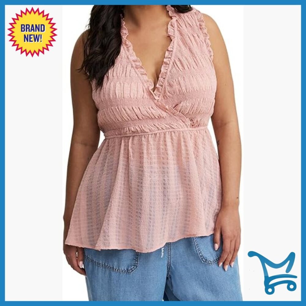 Plus Size Surplice Sleeveless Top with Tie Back Babydoll Waist